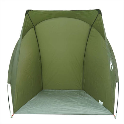 Zijaanzicht van de vidaXL waterdichte olijfgroene tent met ruime binnenruimte.