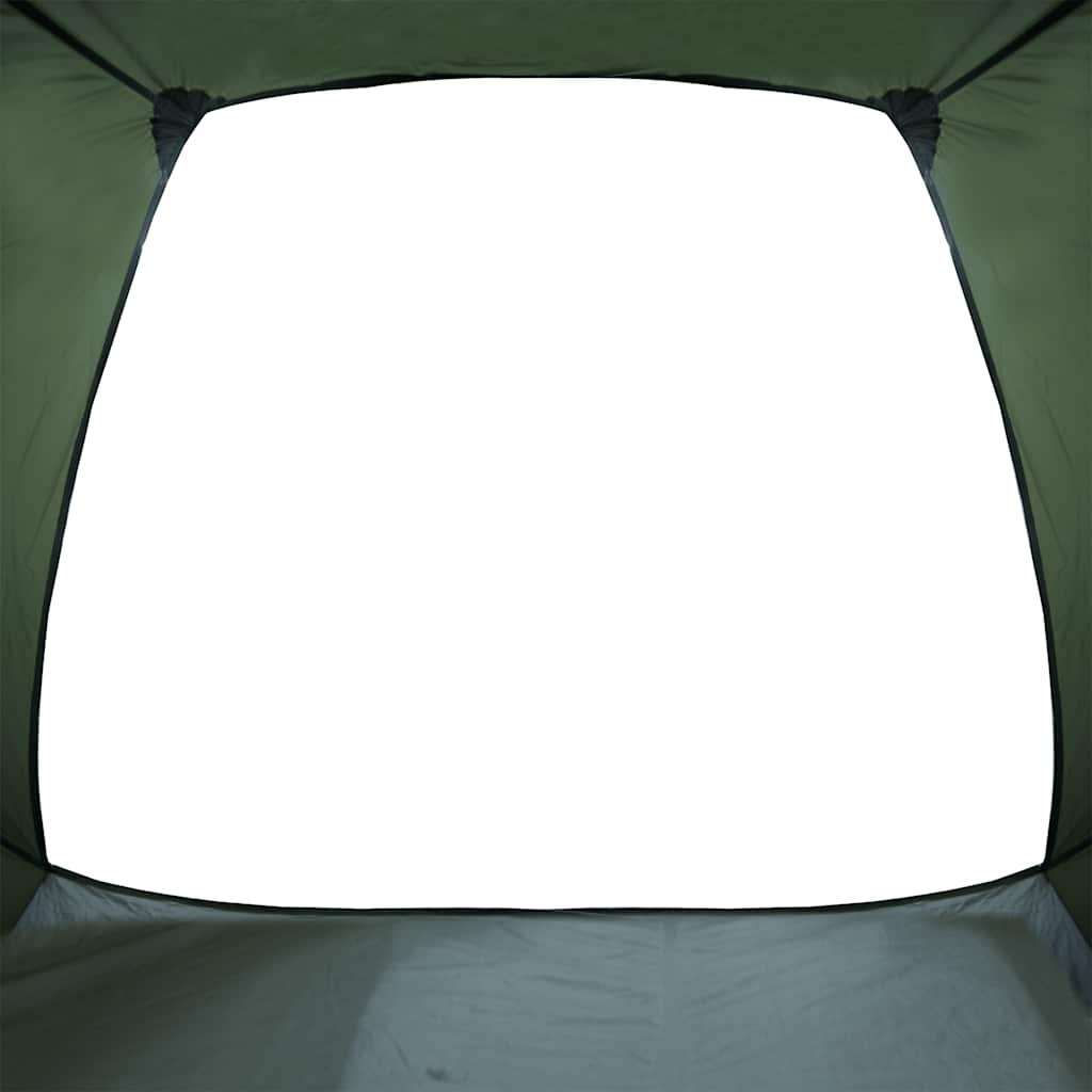 Detail van de olijfgroene vidaXL tent met een groot, open venster aan de voorkant.