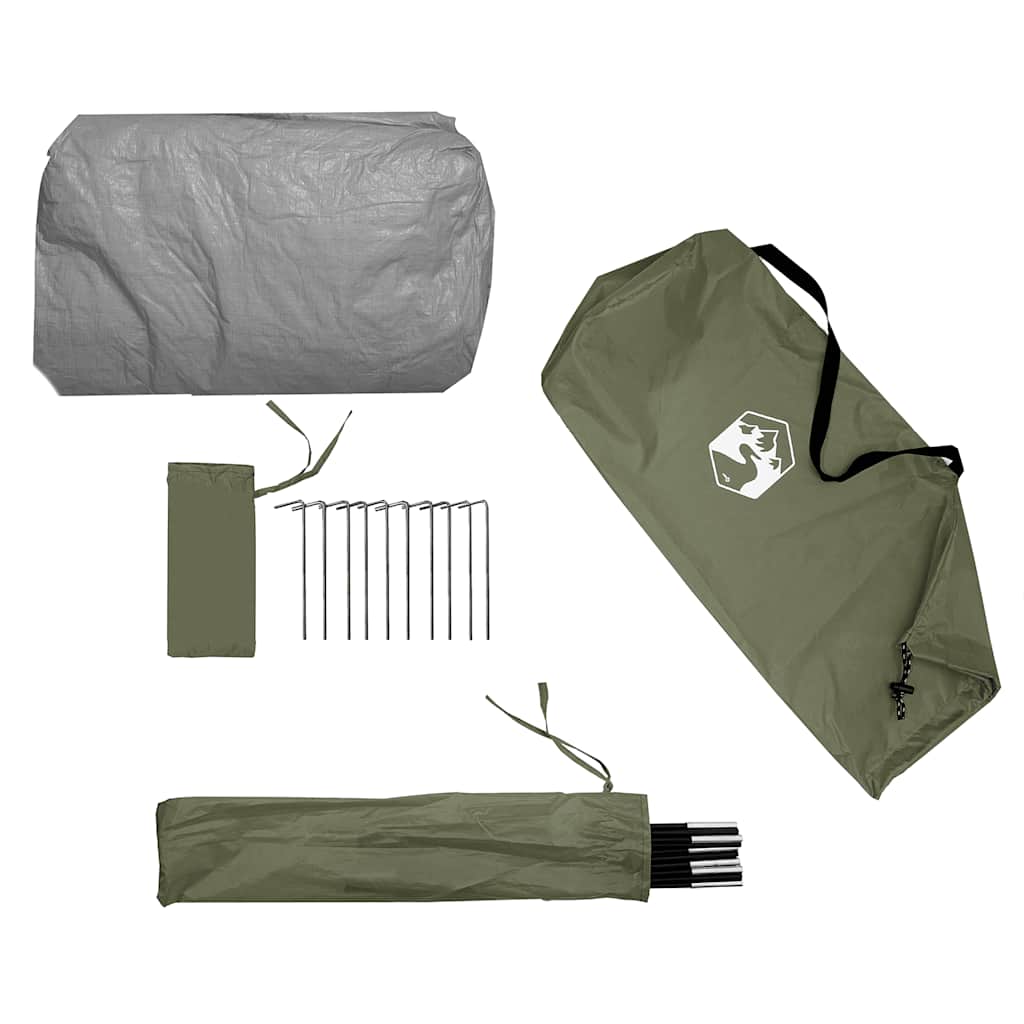 Olijfgroen tentaccessoires van vidaXL, inclusief haringen en draagtas.