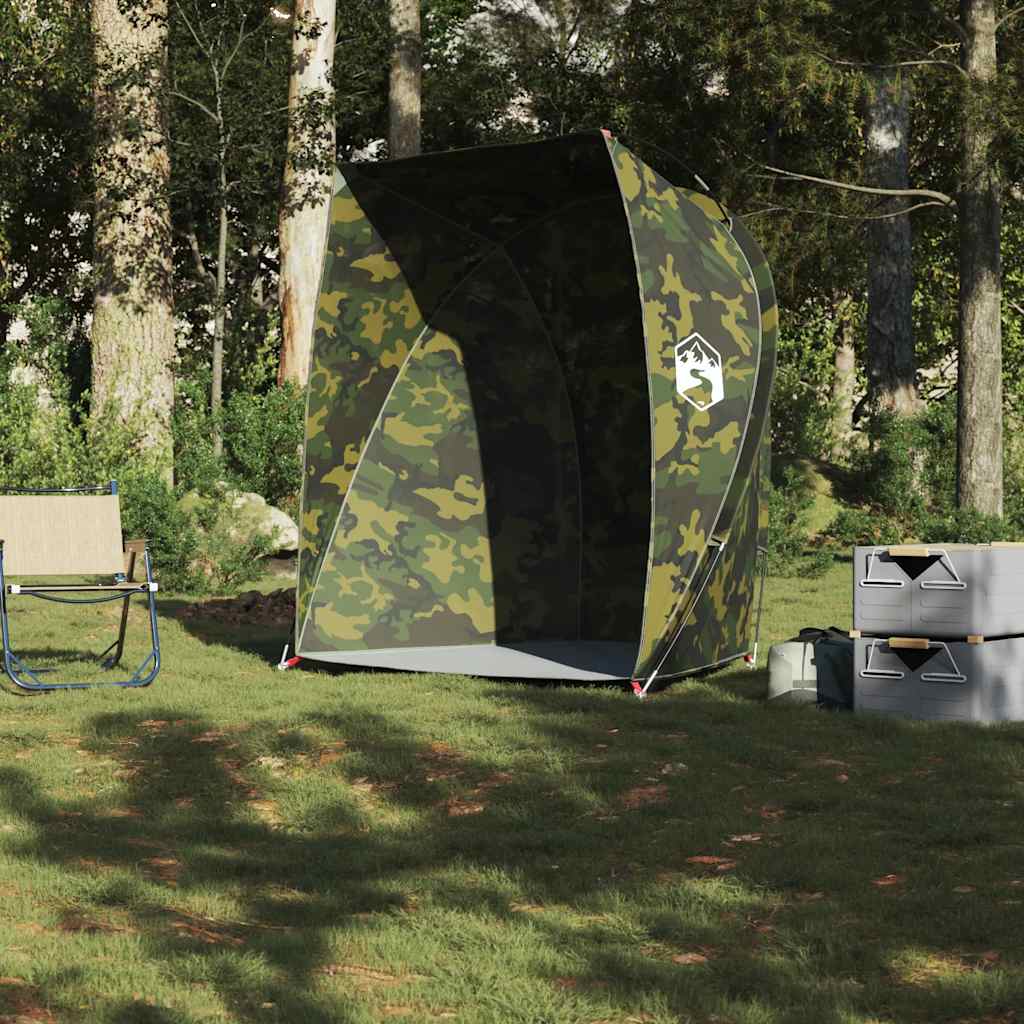 Zijaanzicht van de vidaXL waterdichte camouflage schuilplek in een bosrijke omgeving.