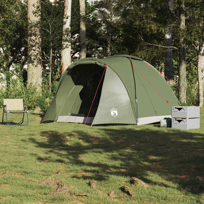 Zijaanzicht van de vidaXL Vistent 2-persoons tent in olijfgroen, opgezet in de natuur.