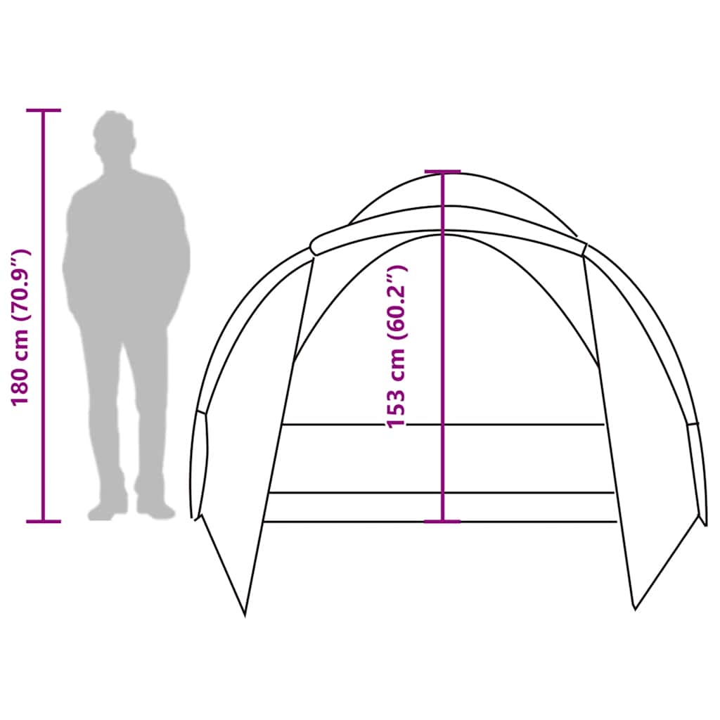 Zijaanzicht van de vidaXL Vistent 2-persoons tent met afmetingen en silhouet van een persoon.