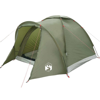 Zijaanzicht van de vidaXL Vistent 2-persoons tent in olijfgroen, met ingangen en scheerlijnen.