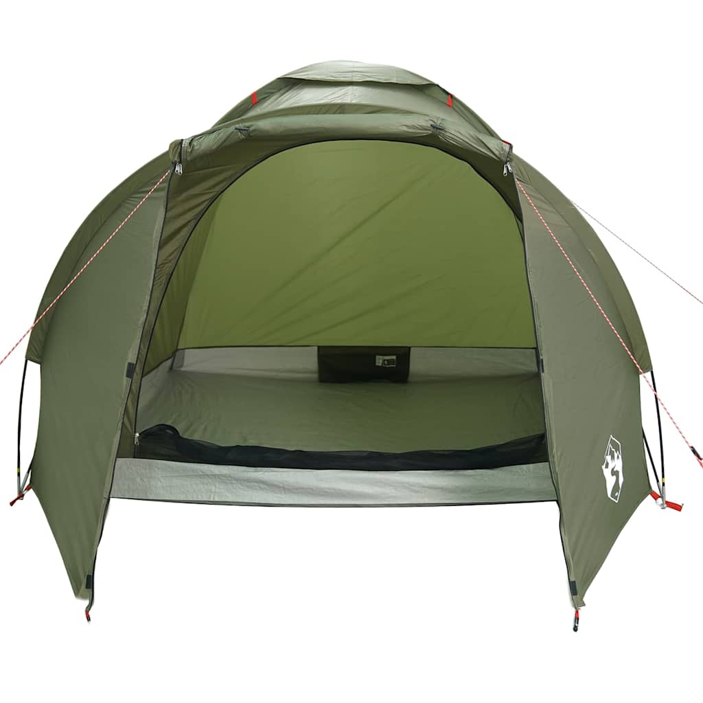 Zijaanzicht van de vidaXL Vistent 2-persoons tent in olijfgroen, met open ingang.