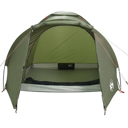 Zijaanzicht van de vidaXL Vistent 2-persoons tent in olijfgroen, met open ingang.