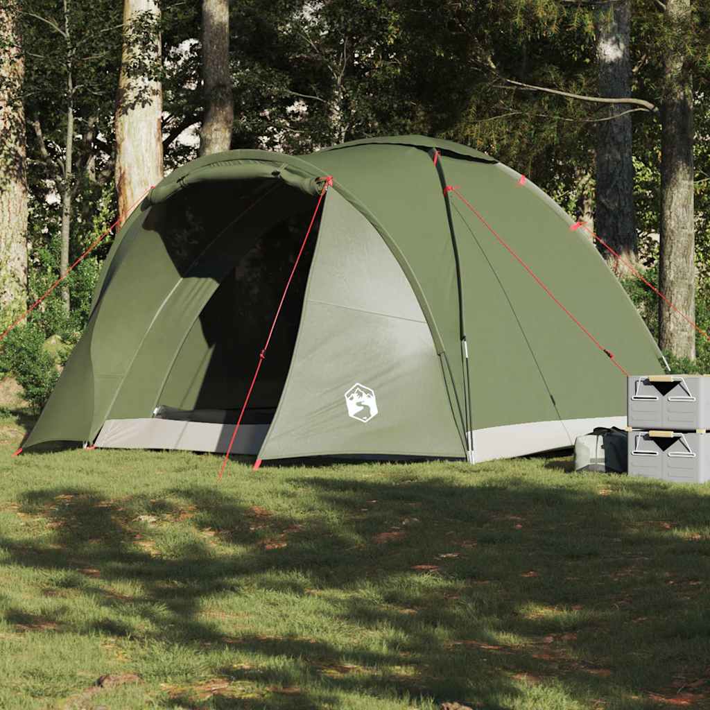 Olijfgroene vidaXL Vistent 2-persoons tent met open ingang in een bosrijke omgeving.