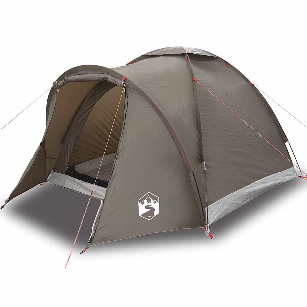 Detail van de vidaXL Vistent 2-persoons tent in bruin, zijaanzicht met ingangen en stokken.