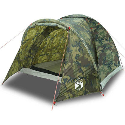 Detail van de vidaXL 2-persoons camouflage tent met open ingang en waterdichte bekleding.