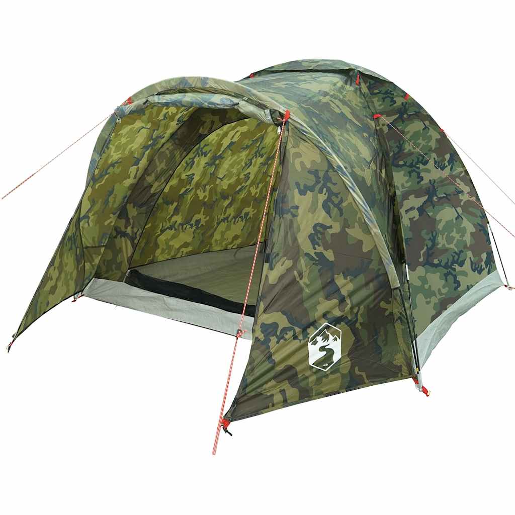 Detail van de vidaXL 2-persoons camouflage tent met waterdichte buitenkant en ventilatieopening.
