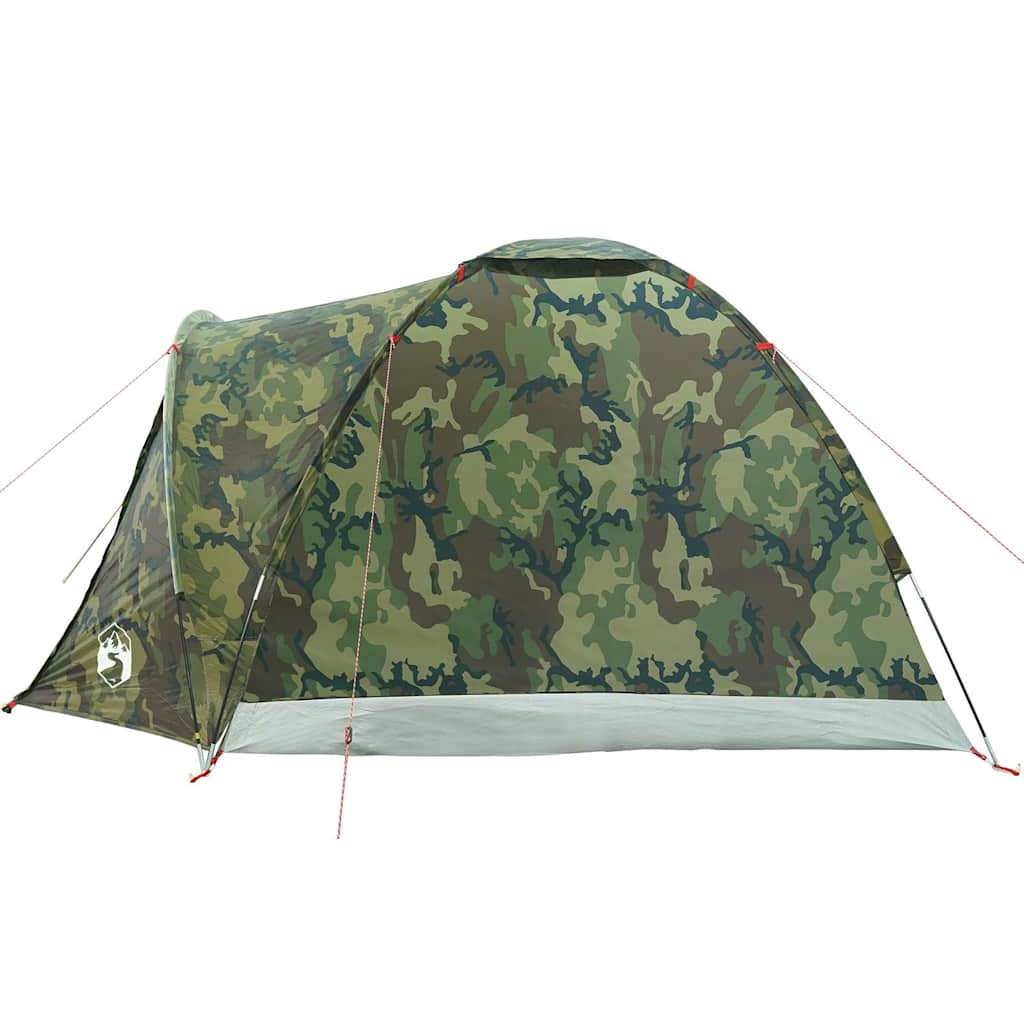 Camouflage tent van vidaXL, zijaanzicht met waterdichte en windbestendige kenmerken.