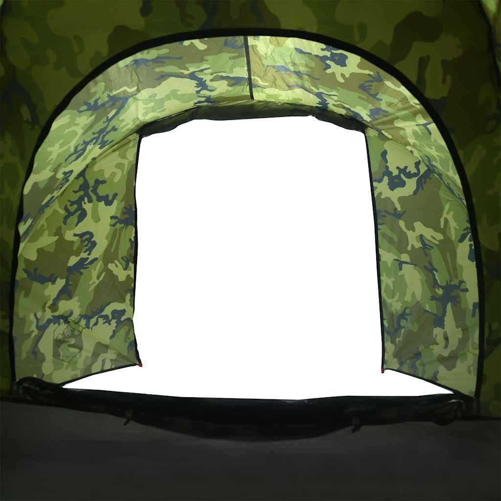 Detail van de ingang van de vidaXL camouflage tent met waterdichte afwerking.