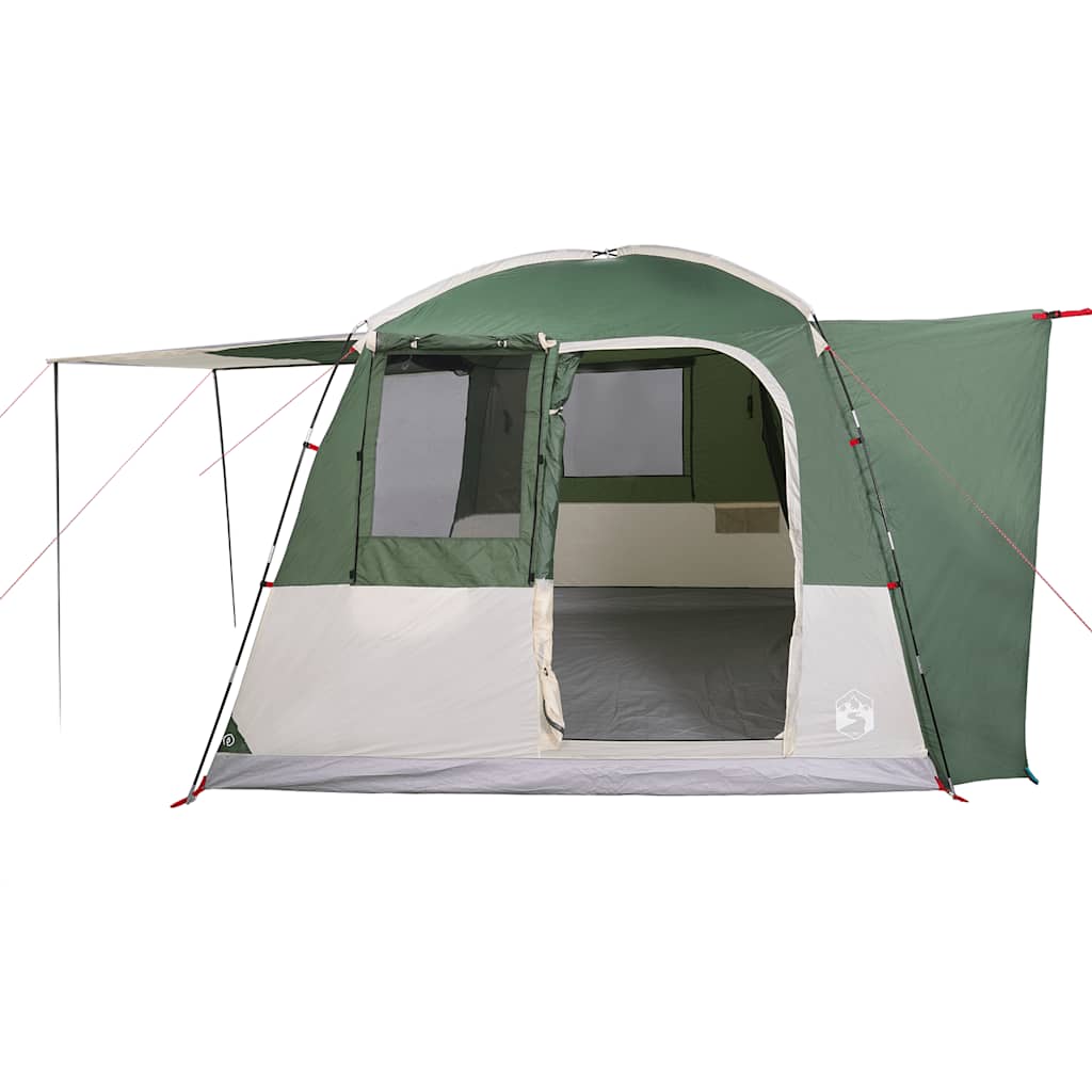 Zijaanzicht van de vidaXL 4-persoons autotent in groen met open ingang.