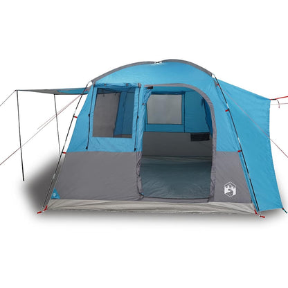 Zijaanzicht van de vidaXL 4-persoons autotent in blauw met open ingang.