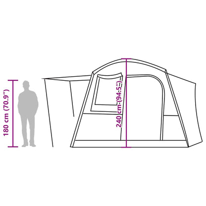 Zijaanzicht van de vidaXL 4-persoons autotent met afmetingen en details.