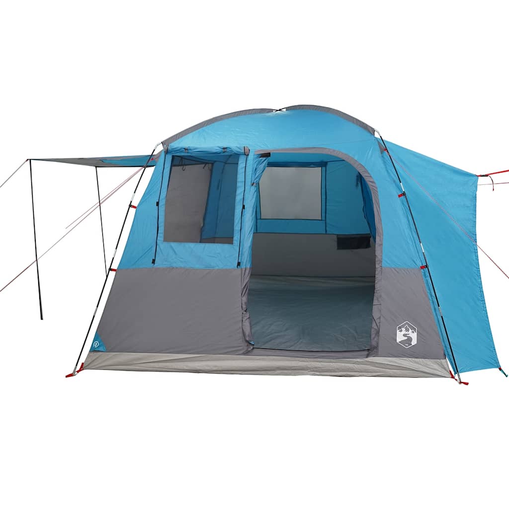 Zijaanzicht van de vidaXL 4-persoons autotent in waterdicht blauw, met open ingang.
