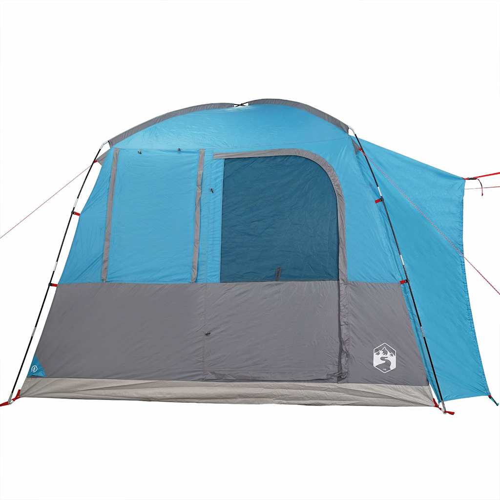 Detail van de vidaXL 4-persoons autotent in blauw, met een groot raam en waterdichte voorkant.