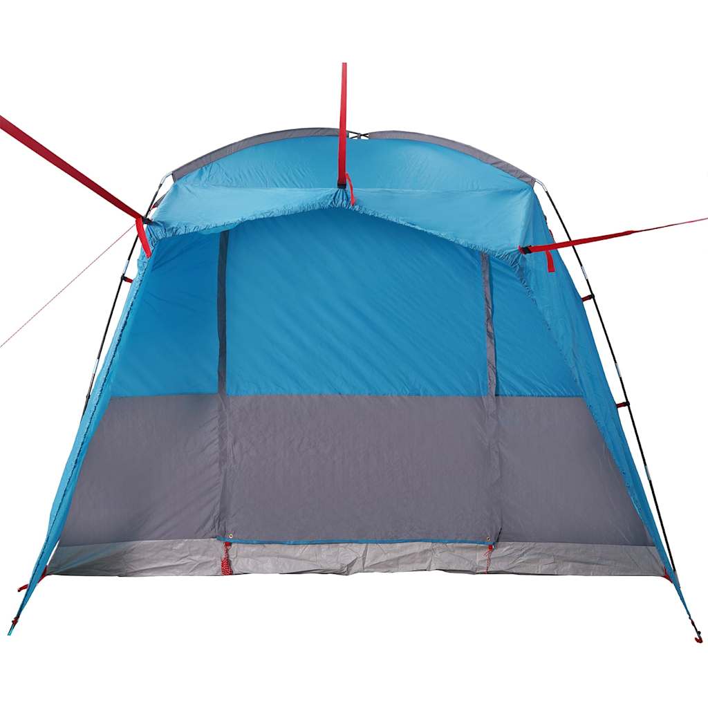 Detail van de blauwe vidaXL autotent met open ingang en stevige stokken.