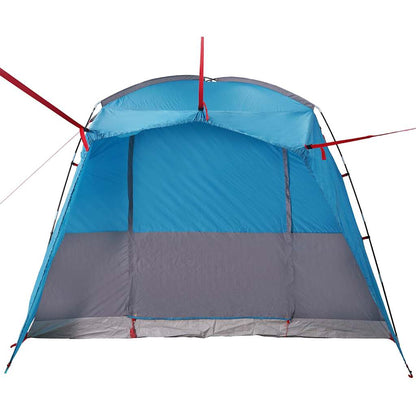 Detail van de blauwe vidaXL autotent met open ingang en stevige stokken.