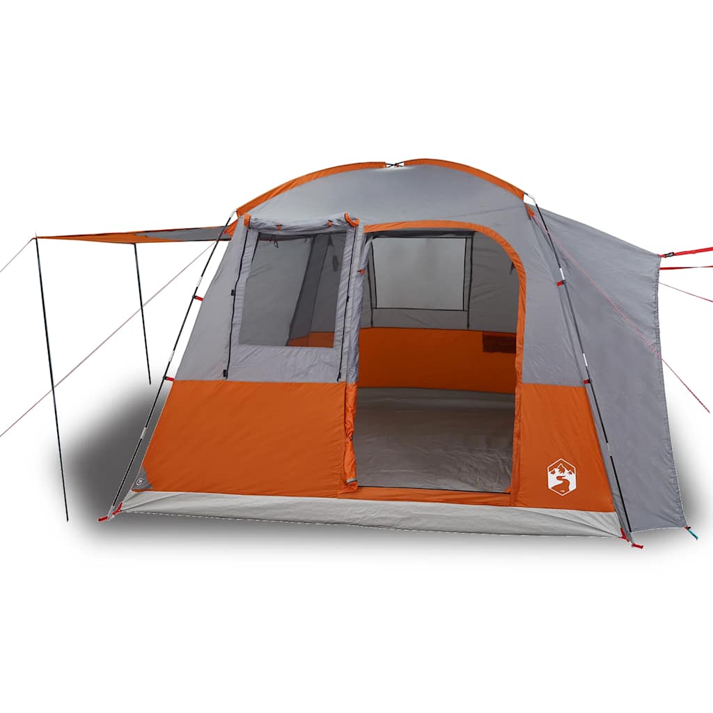 Detail van de vidaXL 4-persoons autotent in grijs en oranje, zijaanzicht met openingen.