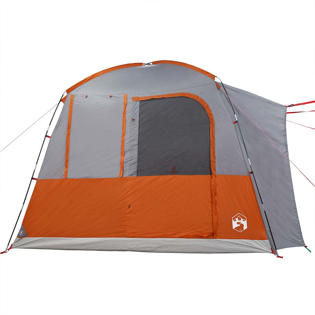 Detail van de grijs-oranje vidaXL autotent met een grote ingang en waterdichte stof.