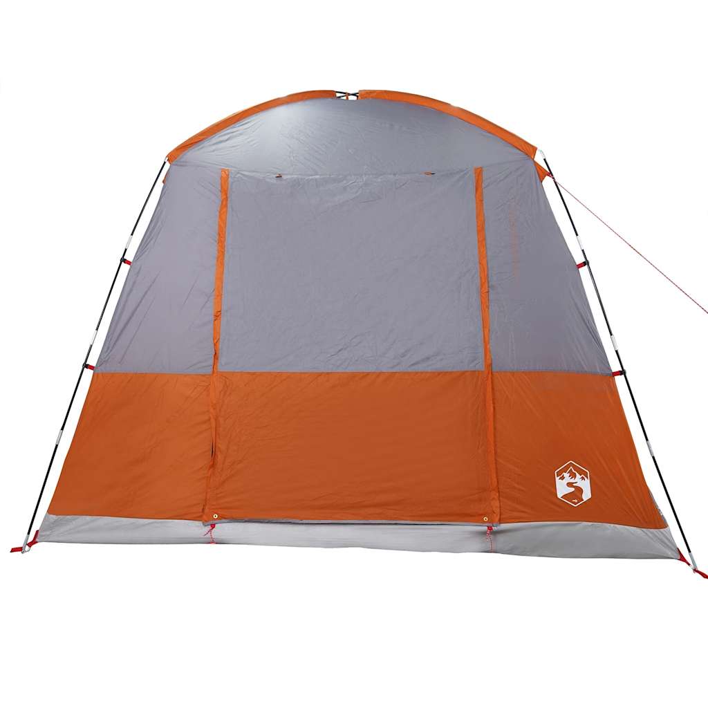 Detail van de vidaXL autotent in grijs en oranje, met waterdichte voorzijde.