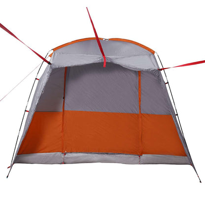 Detail van de grijs-oranje vidaXL autotent met open ingang en stevige bevestigingsbanden.