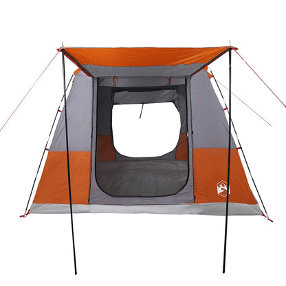 Detail van de vidaXL autotent in grijs en oranje, met open ingang en stevige stokken.
