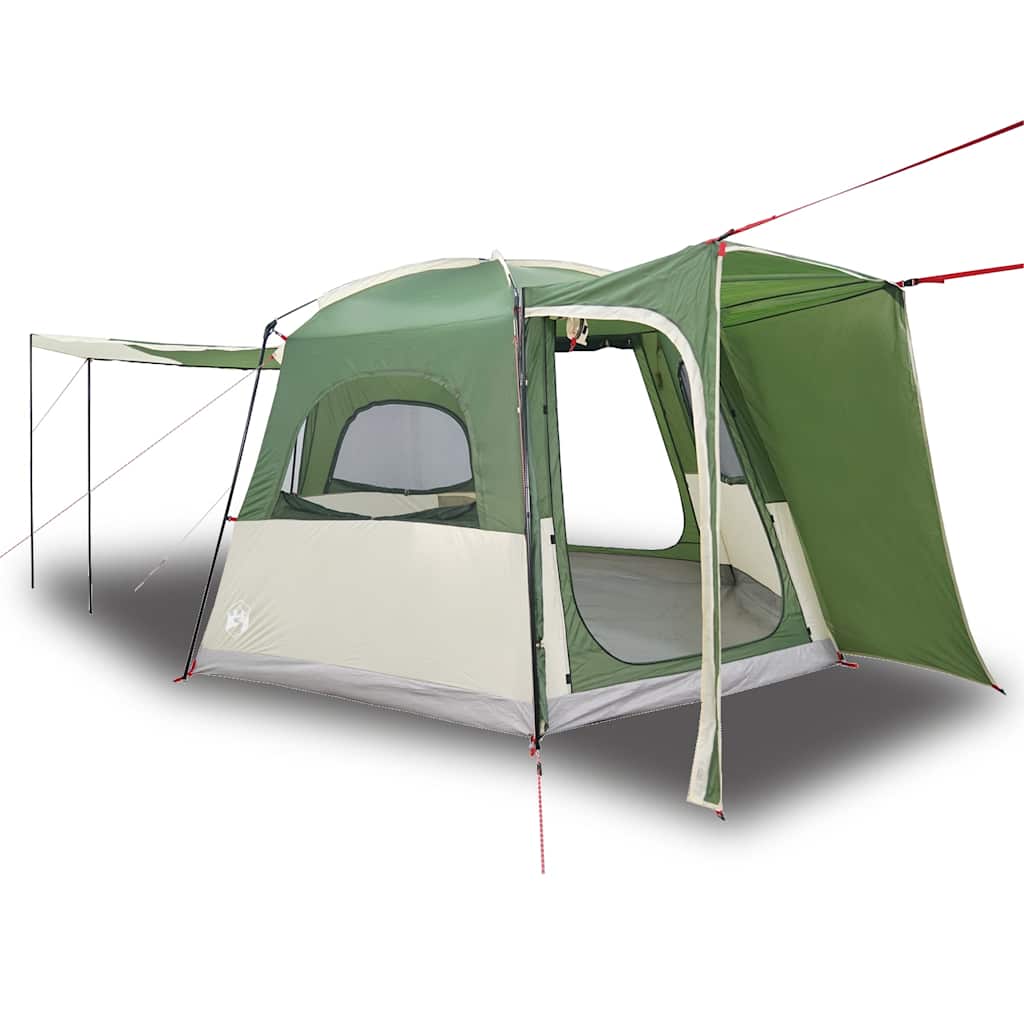 Detail van de vidaXL autotent in groen met open ingang en zijluifel.
