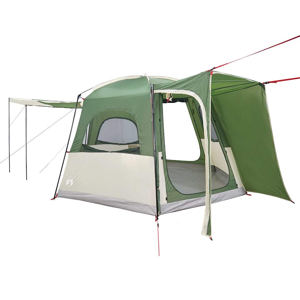 Detail van de vidaXL autotent in groen, met open ingang en zijluifel.