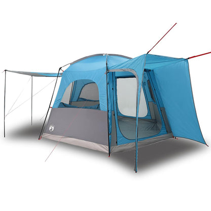 Detail van de vidaXL 4-persoons autotent in blauw met zijluifel en ventilatieroosters.