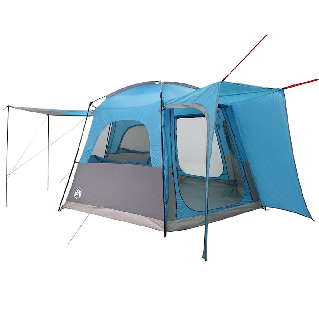 Detail van de vidaXL 4-persoons autotent in blauw met zijluifel en ruime ingang.
