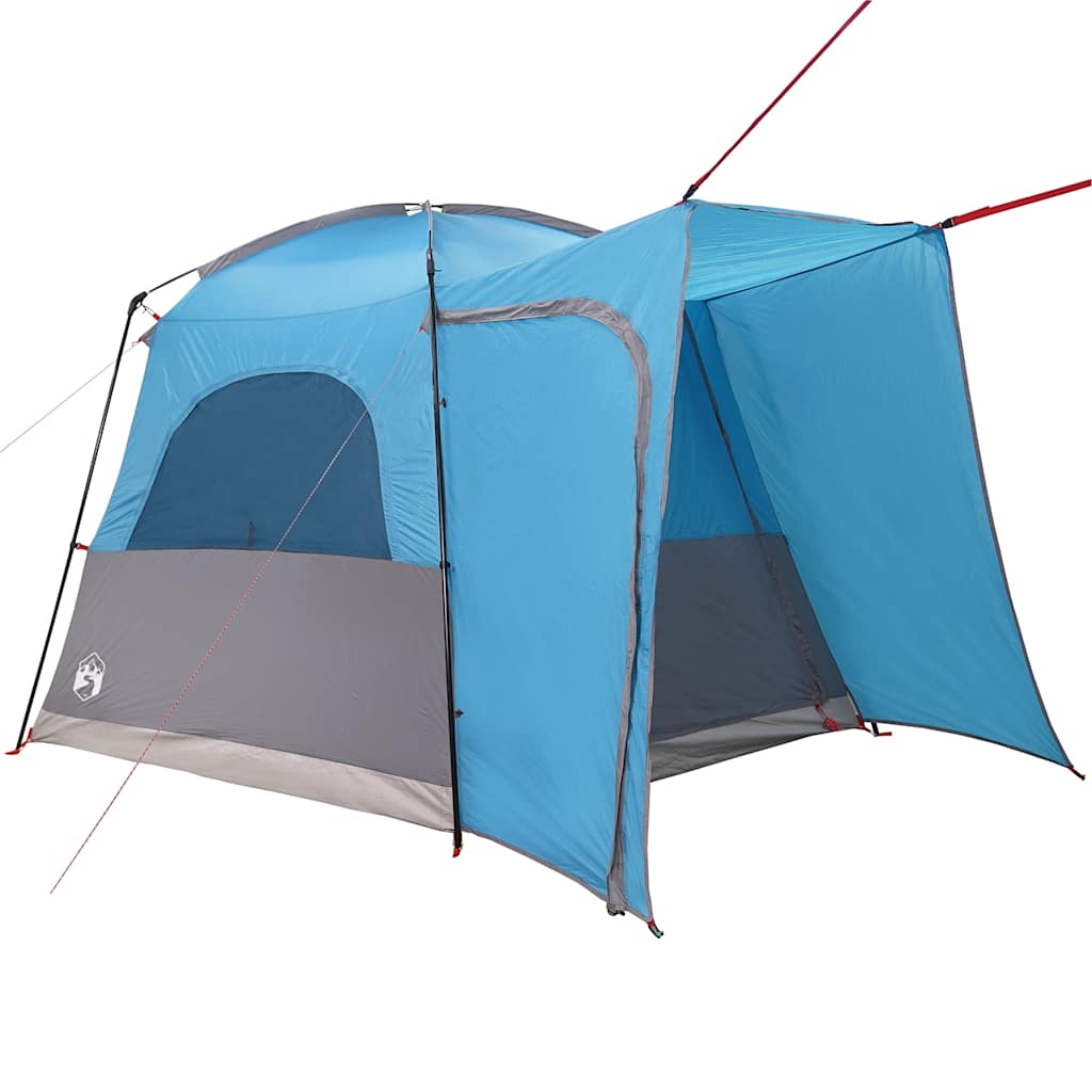 Detail van de vidaXL autotent in blauw met grote ventilatieroosters en stevige stokken.