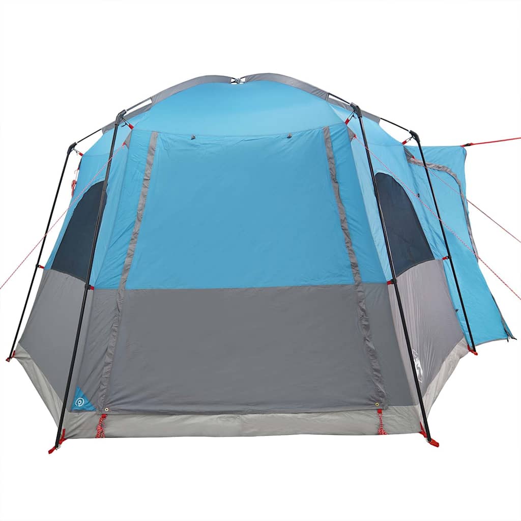 Detail van de vidaXL 4-persoons autotent in blauw met grijze accenten en ventilatieroosters.