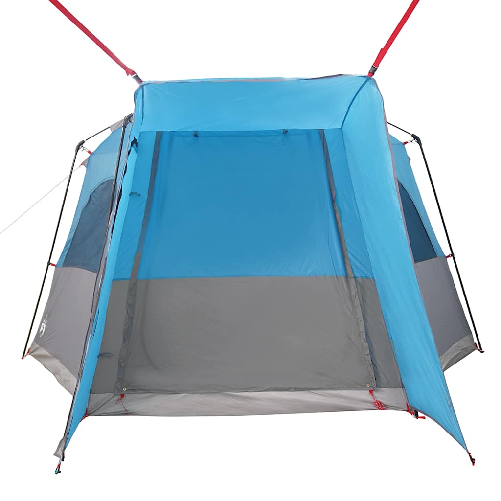 Detail van de vidaXL autotent in blauw met open ingang en grijze onderzijde.