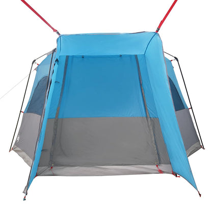 Detail van de vidaXL autotent in blauw met open ingang en grijze onderzijde.