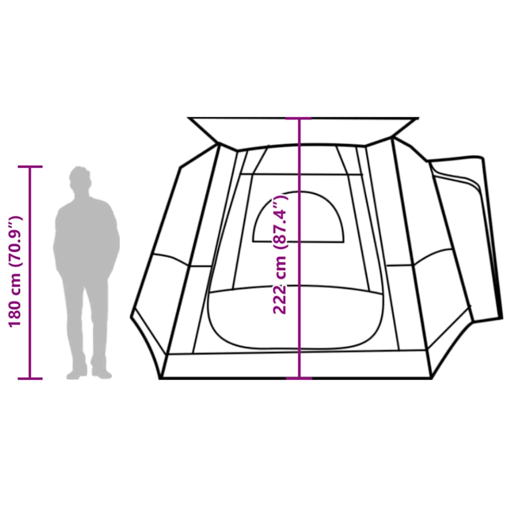 Zijaanzicht van de vidaXL autotent met afmetingen voor 4 personen en E-port.