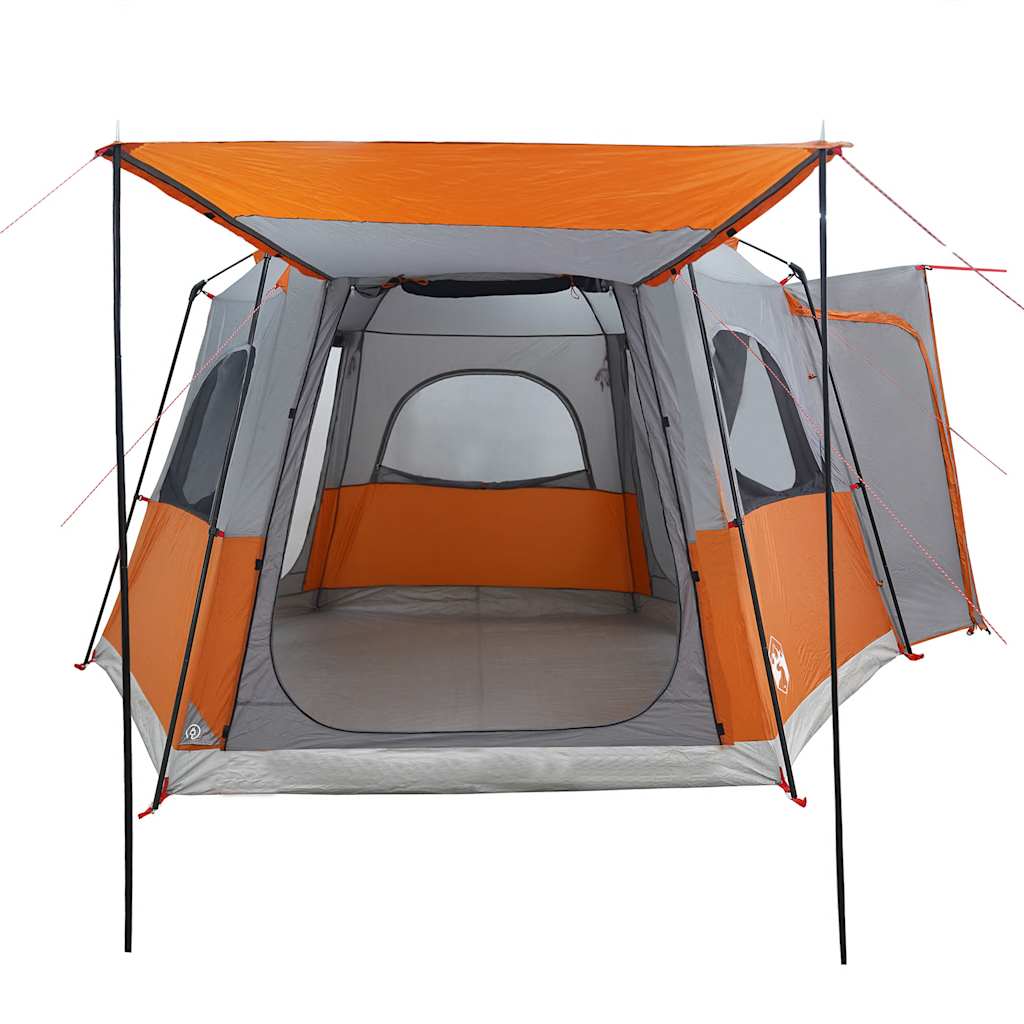 Detail van de vidaXL autotent met grijze en oranje kleuren, zijaanzicht van de ruime binnenruimte.