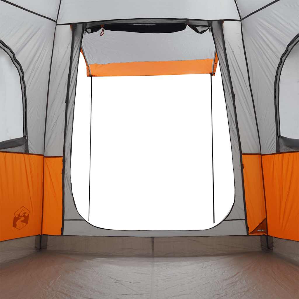 Detail van de binnenkant van de vidaXL autotent met een grote, oranje toegangspoort.