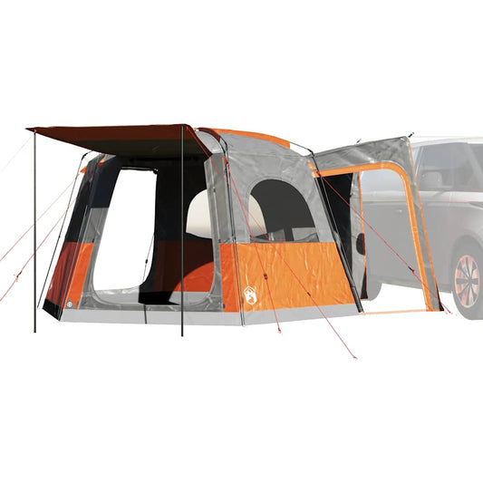 VidaXL 4-persoons autotent in grijs en oranje met waterdicht ontwerp en ruime ingang.