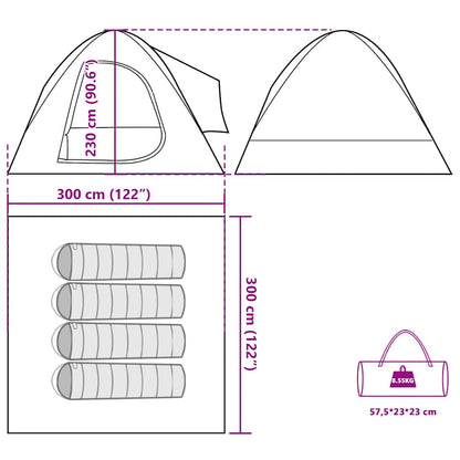 Detailtekening van de vidaXL autotent met afmetingen en draagtas.