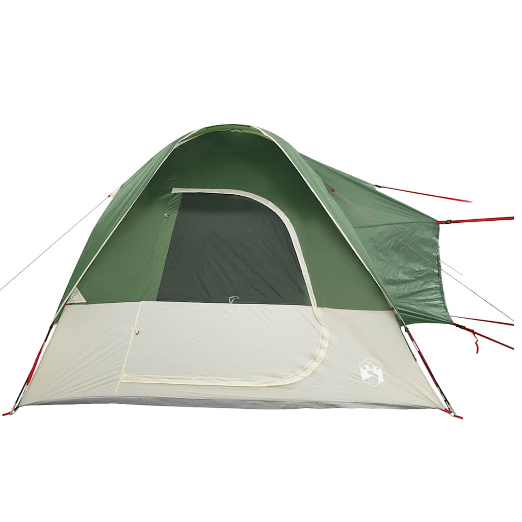 Detail van de groene vidaXL autotent met een zijaanzicht en een open ingang.