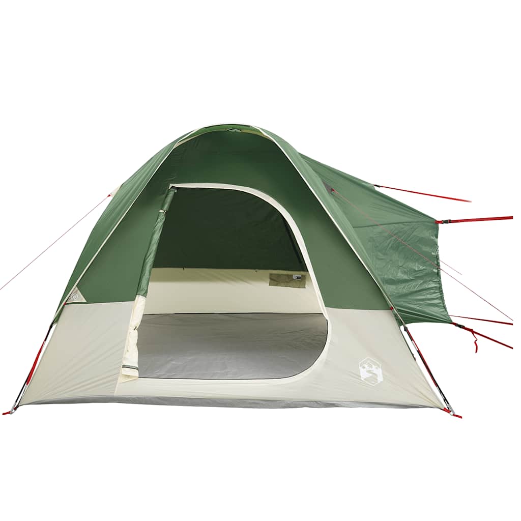 Zijaanzicht van de vidaXL 4-persoons autotent met open ingang en groene kleur.