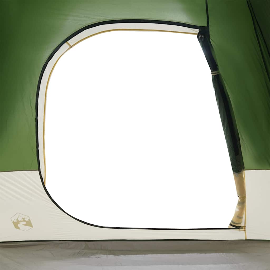 Detail van het raam van de vidaXL autotent, met waterdichte groene stof en rits.