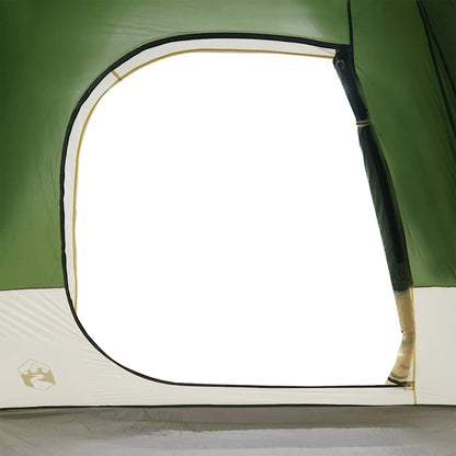 Detail van het raam van de vidaXL autotent, met waterdichte groene stof en rits.