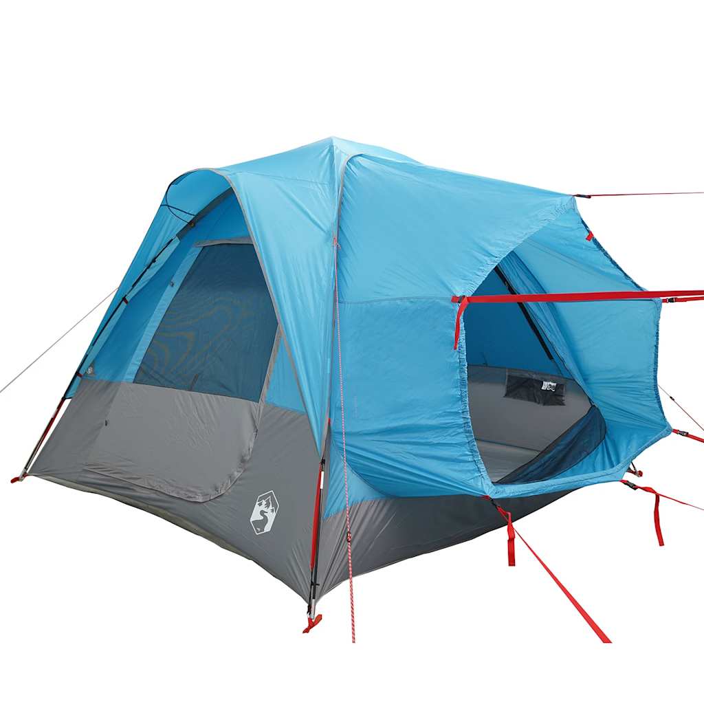 Detail van de vidaXL 4-persoons autotent in blauw, met waterdichte en windbestendige eigenschappen.