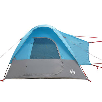 Zijaanzicht van de vidaXL 4-persoons autotent in blauw met grijze onderkant.