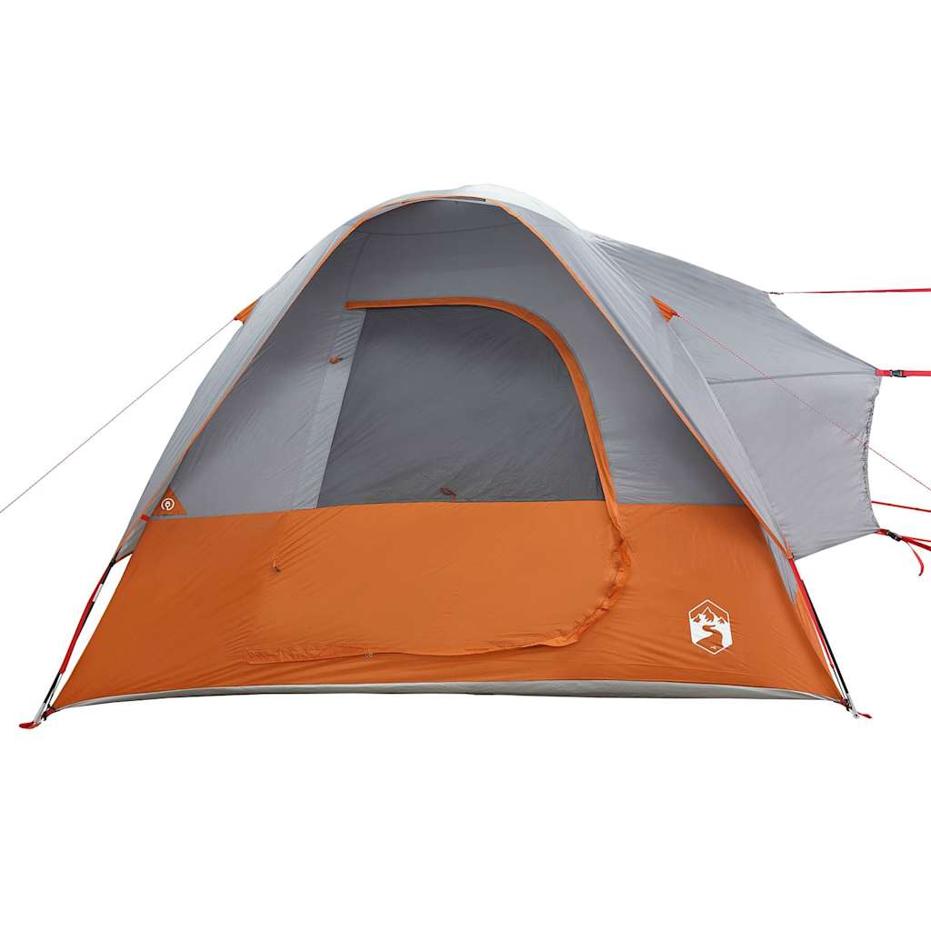 Detail van de grijze en oranje vidaXL autotent met open ingang en waterdichte constructie.