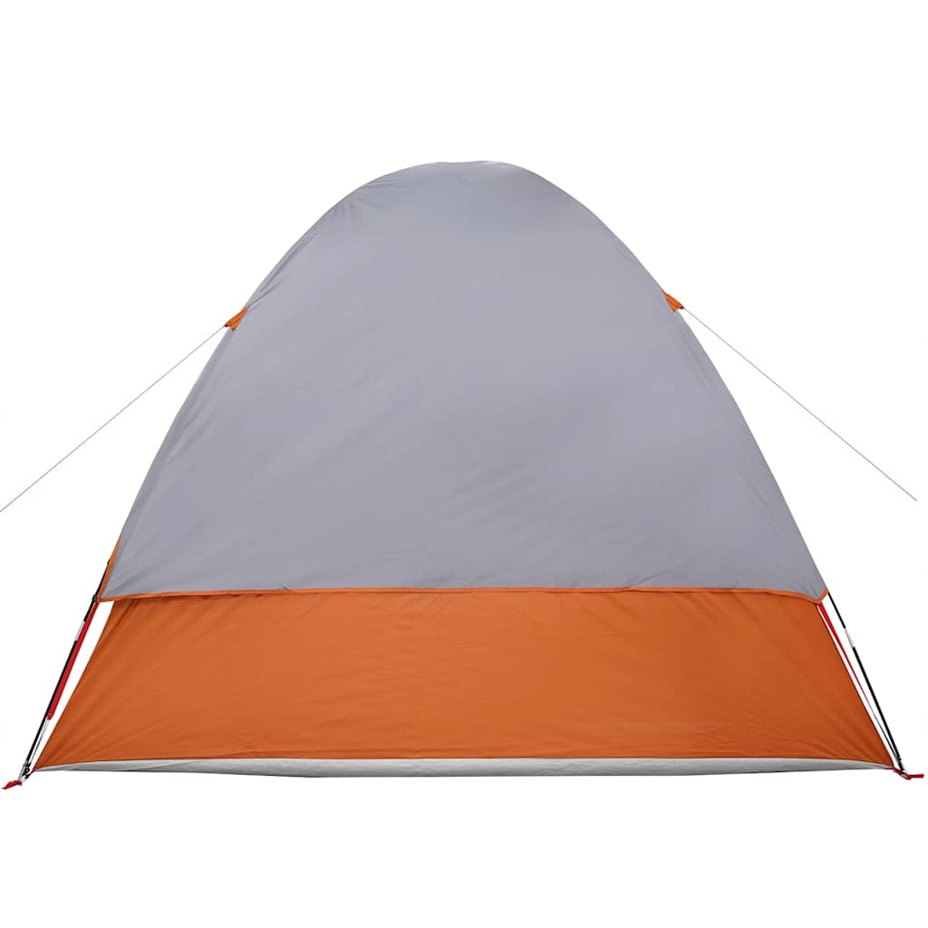 Detail van de grijze en oranje vidaXL autotent, zijaanzicht met afgeronde bovenkant.