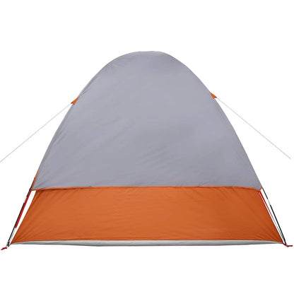 Detail van de grijze en oranje vidaXL autotent, zijaanzicht met afgeronde bovenkant.