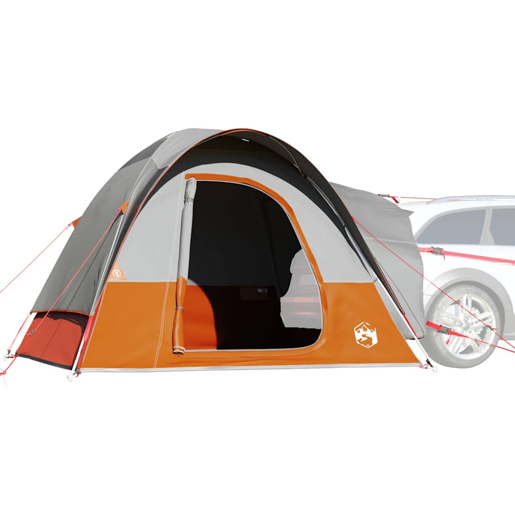 Grijze en oranje vidaXL autotent voor 4 personen, waterdicht en eenvoudig op te zetten.